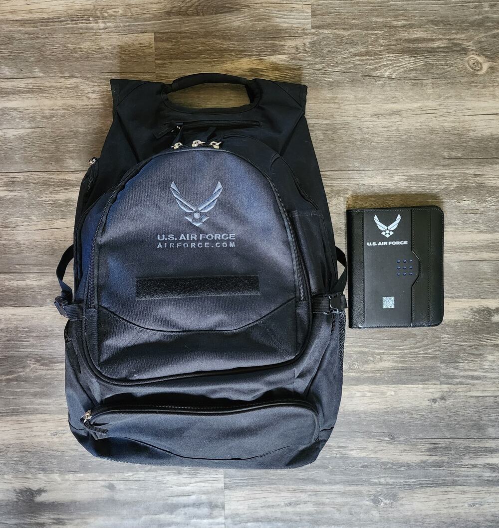 US Air Force Multi-zipper Tactical Backpack Black With USAF Planner Book